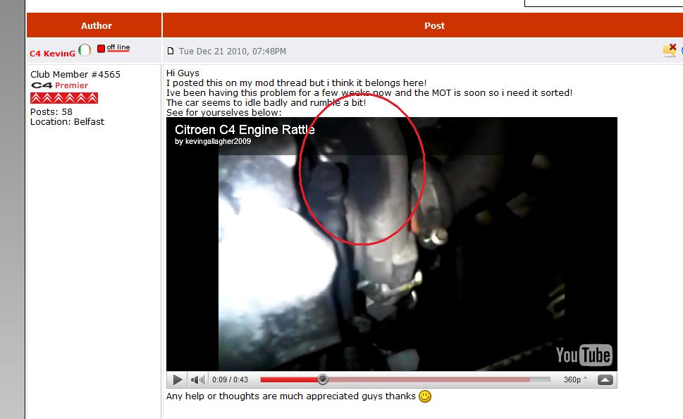 Forums / C4 Coupe and Hatch (pre 2011) Problems? / Engine Squeak and ...
